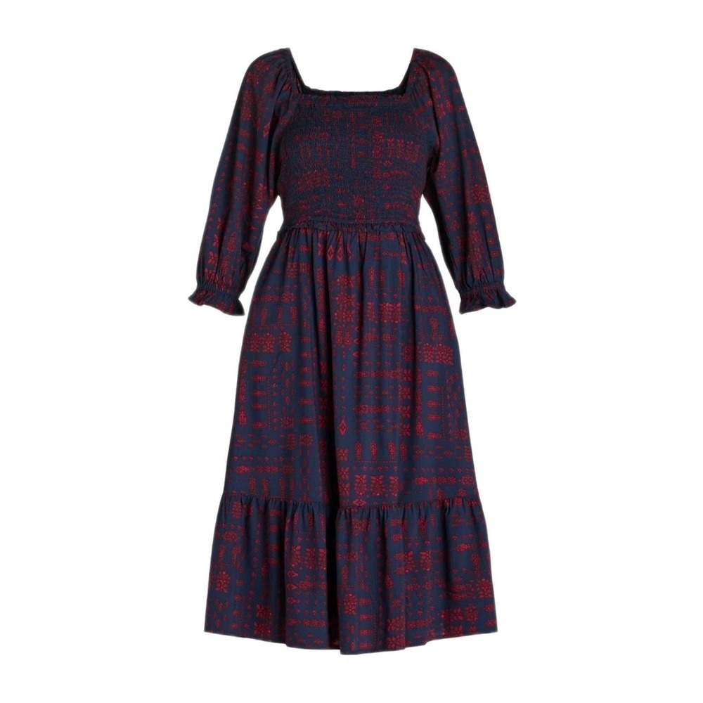 The Pioneer Woman Midi Dress Navy Red Cotton Blend Size 2X Plus Bohemian